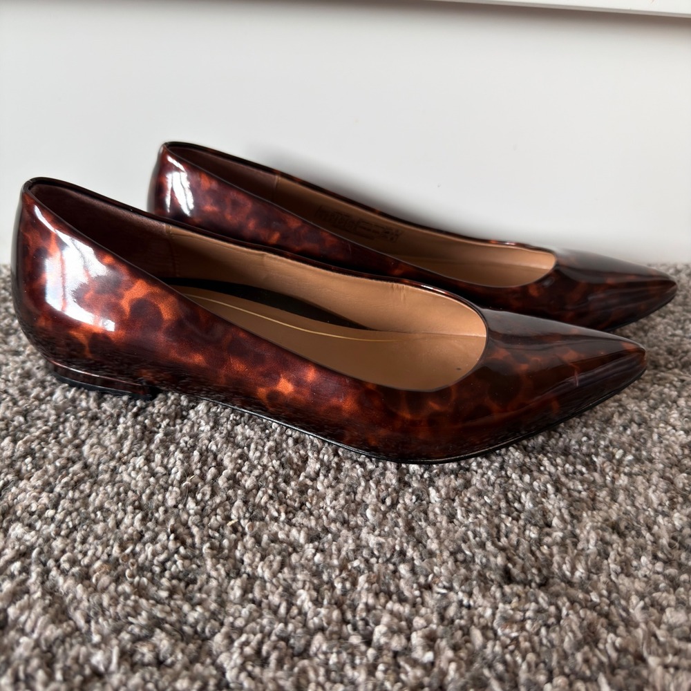 Vionic Lena Tortoise Shell Pointed Toe Ballet Flats Brown Patent Size 6 37